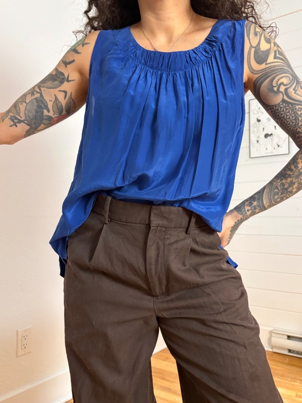 Séjour silk blend gathered tank top